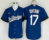 Men's Los Angeles Dodgers #17 Shohei Ohtani Blue 2021 City Connect Cool Base Stitched Jersey,baseball caps,new era cap wholesale,wholesale hats