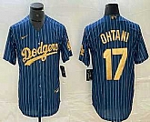 Men's Los Angeles Dodgers #17 Shohei Ohtani Blue Gold Pinstripe Cool Base Stitched Baseball Jersey,baseball caps,new era cap wholesale,wholesale hats