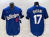 Men's Los Angeles Dodgers #17 Shohei Ohtani Number Blue 2021 City Connect Cool Base Stitched Jersey,baseball caps,new era cap wholesale,wholesale hats