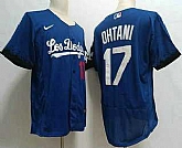 Men's Los Angeles Dodgers #17 Shohei Ohtani Number Blue 2021 City Connect Flex Base Stitched Jersey,baseball caps,new era cap wholesale,wholesale hats