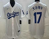 Men's Los Angeles Dodgers #17 Shohei Ohtani White Japanese Name Cool Base Jersey,baseball caps,new era cap wholesale,wholesale hats