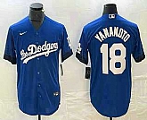 Men's Los Angeles Dodgers #18 Yoshinobu Yamamoto Blue 2021 City Connect Cool Base Stitched Jersey,baseball caps,new era cap wholesale,wholesale hats
