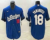 Men's Los Angeles Dodgers #18 Yoshinobu Yamamoto Number Blue 2021 City Connect Cool Base Stitched Jersey,baseball caps,new era cap wholesale,wholesale hats