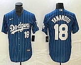 Men's Los Angeles Dodgers #18 Yoshinobu Yamamoto Number Blue Pinstripe Cool Base Stitched Baseball Jersey,baseball caps,new era cap wholesale,wholesale hats