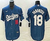 Men's Los Angeles Dodgers #18 Yoshinobu Yamamoto Number Blue Pinstripe Cool Base Stitched Baseball Jersey1,baseball caps,new era cap wholesale,wholesale hats
