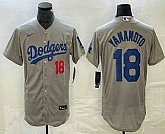 Men's Los Angeles Dodgers #18 Yoshinobu Yamamoto Number Gray Stitched Flex Base Nike Jersey,baseball caps,new era cap wholesale,wholesale hats