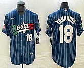 Men's Los Angeles Dodgers #18 Yoshinobu Yamamoto Number Navy Blue Pinstripe Mexico 2020 World Series Cool Base Nike Jersey,baseball caps,new era cap wholesale,wholesale hats