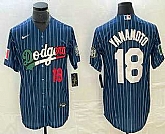 Men's Los Angeles Dodgers #18 Yoshinobu Yamamoto Number Navy Blue Pinstripe Mexico 2020 World Series Cool Base Nike Jersey1,baseball caps,new era cap wholesale,wholesale hats
