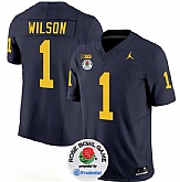 Men's Michigan Wolverines #1 Roman Wilson 2023 F.U.S.E. Navy Blue Rose Bowl Patch Stitched Jersey Dzhi,baseball caps,new era cap wholesale,wholesale hats