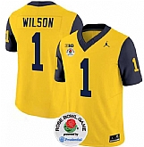 Men's Michigan Wolverines #1 Roman Wilson 2023 F.U.S.E. Yellow Navy Rose Bowl Patch Stitched Jersey Dzhi,baseball caps,new era cap wholesale,wholesale hats