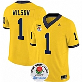 Men's Michigan Wolverines #1 Roman Wilson 2023 F.U.S.E. Yellow Rose Bowl Patch Stitched Jersey Dzhi,baseball caps,new era cap wholesale,wholesale hats