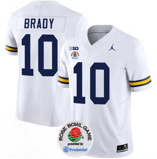 Men's Michigan Wolverines #10 Tom Brady 2023 F.U.S.E. White Rose Bowl Patch Stitched Jersey Dzhi