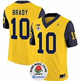 Men's Michigan Wolverines #10 Tom Brady 2023 F.U.S.E. Yellow Navy Rose Bowl Patch Stitched Jersey Dzhi,baseball caps,new era cap wholesale,wholesale hats