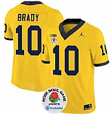 Men's Michigan Wolverines #10 Tom Brady 2023 F.U.S.E. Yellow Rose Bowl Patch Stitched Jersey Dzhi,baseball caps,new era cap wholesale,wholesale hats