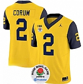 Men's Michigan Wolverines #2 Blake Corum 2023 F.U.S.E. Yellow Navy Rose Bowl Patch Stitched Jersey Dzhi,baseball caps,new era cap wholesale,wholesale hats