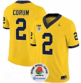 Men's Michigan Wolverines #2 Blake Corum 2023 F.U.S.E. Yellow Rose Bowl Patch Stitched Jersey Dzhi,baseball caps,new era cap wholesale,wholesale hats
