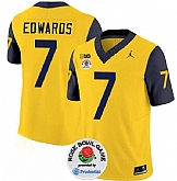 Men's Michigan Wolverines #7 Donovan Edwards 2023 F.U.S.E. Yellow Navy Rose Bowl Patch Stitched Jersey Dzhi,baseball caps,new era cap wholesale,wholesale hats