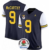 Men's Michigan Wolverines #9 J.J. McCarthy 2023 F.U.S.E. Navy White Rose Bowl Patch Stitched Jersey Dzhi,baseball caps,new era cap wholesale,wholesale hats
