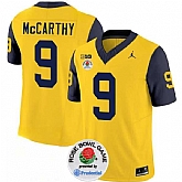 Men's Michigan Wolverines #9 J.J. McCarthy 2023 F.U.S.E. Yellow Navy Rose Bowl Patch Stitched Jersey Dzhi,baseball caps,new era cap wholesale,wholesale hats