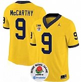 Men's Michigan Wolverines #9 J.J. McCarthy 2023 F.U.S.E. Yellow Rose Bowl Patch Stitched Jersey Dzhi,baseball caps,new era cap wholesale,wholesale hats