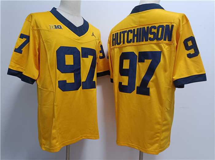 Men's Michigan Wolverines #97 Aidan Hutchinson Yellow Stitched Jersey
