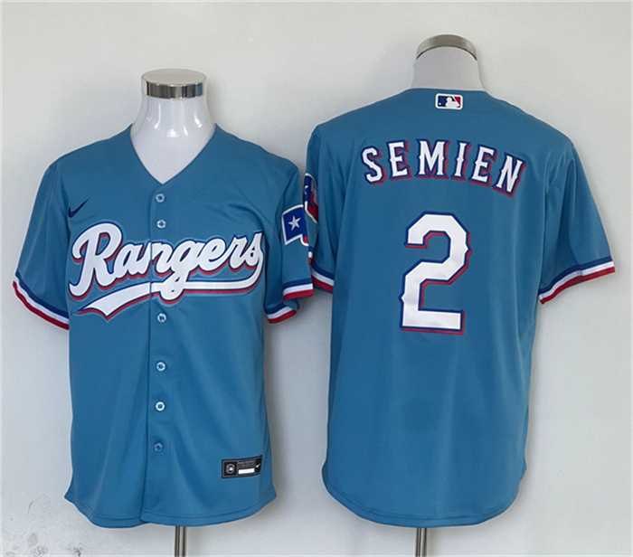 Men's Texas Rangers #2 Marcus Semien Blue With Patch Cool Base Stitched Baseball Jersey