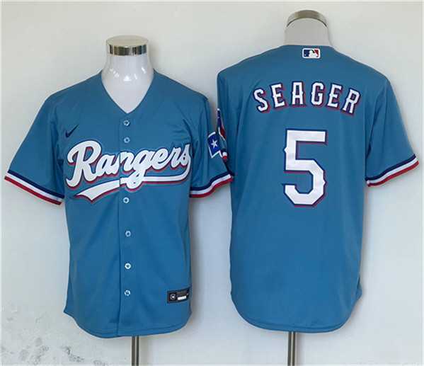 Men's Texas Rangers #5 Corey Seager Blue With Patch Cool Base Stitched Jersey