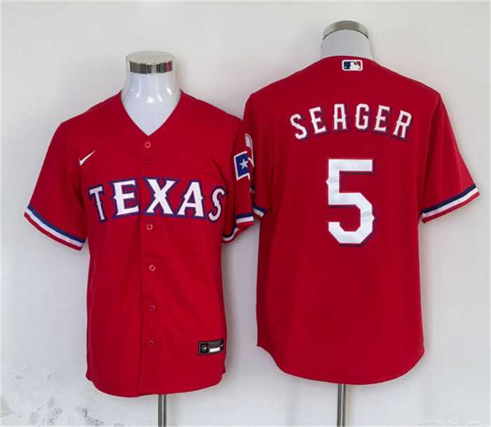 Men's Texas Rangers #5 Corey Seager Red With Patch Cool Base Stitched Baseball Jersey