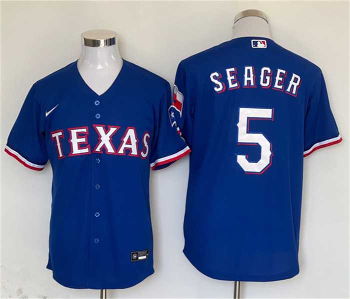 Men's Texas Rangers #5 Corey Seager Royal With Patch Cool Base Stitched Baseball Jersey