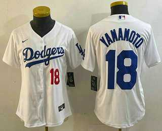 Women's Los Angeles Dodgers #18 Yoshinobu Yamamoto Number White Stitched Cool Base Nike Jersey