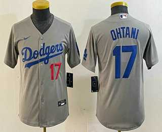Youth Los Angeles Dodgers #17 Shohei Ohtani Number Gray Stitched Cool Base Nike Jersey