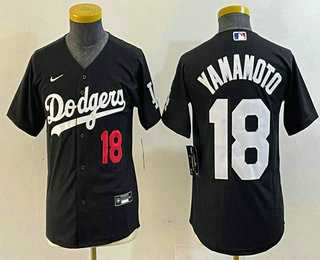 Youth Los Angeles Dodgers #18 Yoshinobu Yamamoto Number Black Turn Back The Clock Stitched Cool Base Jersey