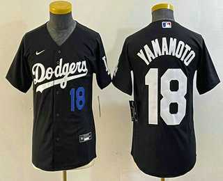 Youth Los Angeles Dodgers #18 Yoshinobu Yamamoto Number Black Turn Back The Clock Stitched Cool Base Jersey1