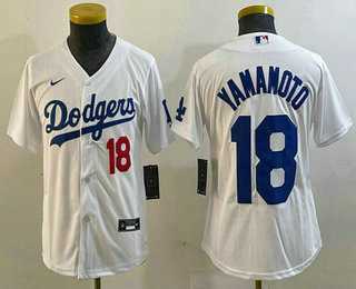 Youth Los Angeles Dodgers #18 Yoshinobu Yamamoto Number White Stitched Cool Base Nike Jersey