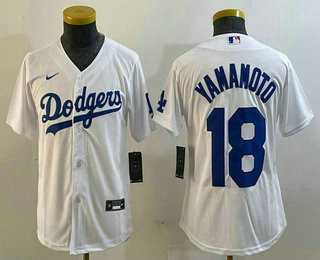 Youth Los Angeles Dodgers #18 Yoshinobu Yamamoto White Stitched Cool Base Nike Jersey