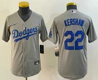 Youth Los Angeles Dodgers #22 Clayton Kershaw Gray Stitched Cool Base Nike Jersey