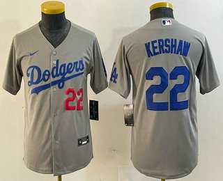 Youth Los Angeles Dodgers #22 Clayton Kershaw Number Gray Stitched Cool Base Nike Jersey