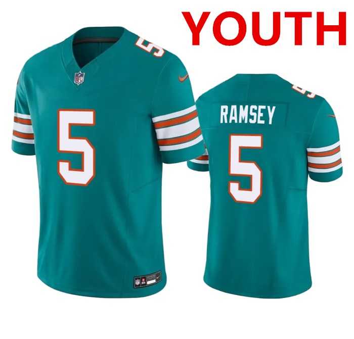 Youth Miami Dolphins #5 Jalen Ramsey Aqua 2023 F.U.S.E Vapor Limited Stitched Jersey