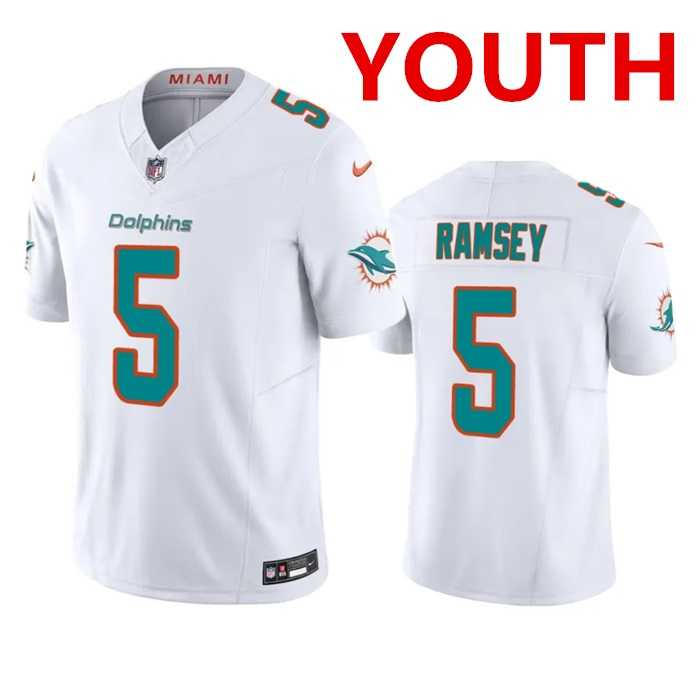 Youth Miami Dolphins #5 Jalen Ramsey White 2023 F.U.S.E Vapor Limited Stitched Jersey