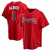 Men's Atlanta Braves #1 Ozzie Albies Red Cool Base Stitched Jersey Dzhi,baseball caps,new era cap wholesale,wholesale hats