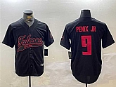 Men's Atlanta Falcons #9 Michael Penix Jr. Black With Patch Cool Base Stitched Baseball Jersey,baseball caps,new era cap wholesale,wholesale hats