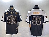 Men's Las Vegas Raiders #98 Maxx Crosby Black Gold F.U.S.E. With Nevada Silver Stat Patch And 65th Anniversary Patch 4-Star C Patch Limited Stitched Jersey Dzhi,baseball caps,new era cap wholesale,wholesale hats