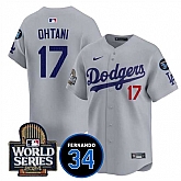 Men's Los Angeles Dodgers #17 Shohei Ohtani Grey 2024 World Series With Fernando Memorial Patch Limited Stitched Jersey Dzhi,baseball caps,new era cap wholesale,wholesale hats