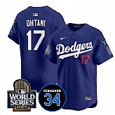 Men's Los Angeles Dodgers #17 Shohei Ohtani Royal 2024 World Series With Fernando Memorial Patch Limited Stitched Jersey Dzhi,baseball caps,new era cap wholesale,wholesale hats