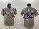 Men's Los Angeles Dodgers #34 Toro Valenzuela Grey 2024 World Series 1981 Cooperstown Stitched Jersey,baseball caps,new era cap wholesale,wholesale hats