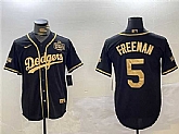 Men's Los Angeles Dodgers #5 Freddie Freeman Black Gold 2024 World Series Patch And Champions Patch Cool Base Stitched Jersey,baseball caps,new era cap wholesale,wholesale hats