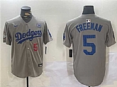 Men's Los Angeles Dodgers #5 Freddie Freeman Gray 2024 World Series With No. 34 Patch Limited Stitched Jersey,baseball caps,new era cap wholesale,wholesale hats