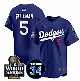 Men's Los Angeles Dodgers #5 Freddie Freeman Royal 2024 World Series With Fernando Memorial Patch Limited Stitched Jersey Dzhi,baseball caps,new era cap wholesale,wholesale hats