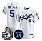 Men's Los Angeles Dodgers #5 Freddie Freeman White 2024 World Series With Fernando Memorial Patch Limited Stitched Jersey Dzhi,baseball caps,new era cap wholesale,wholesale hats