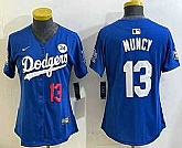 Women's Los Angeles Dodgers #13 Max Muncy Number Blue 2024 World Series With Fernando 34 Fashion Limited Stitched Jersey,baseball caps,new era cap wholesale,wholesale hats